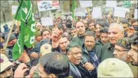  ?? PTI ?? Members of People's Democratic Party protest against the harassment­s of Kashmiris including students following the Pulwama terror attack in Srinagar on Sunday.