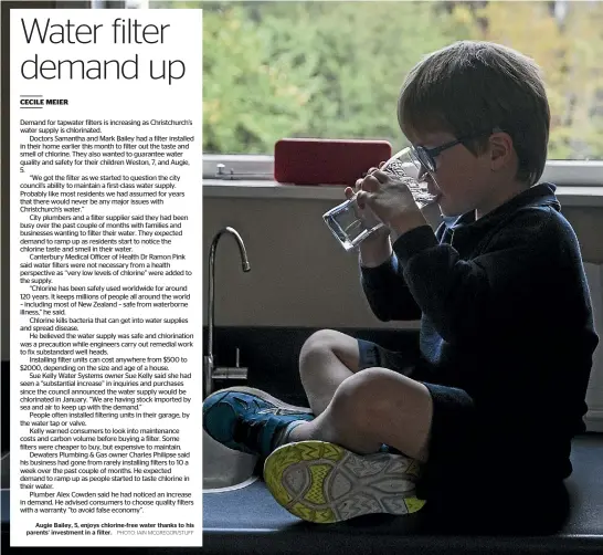  ?? PHOTO: IAIN MCGREGOR/STUFF ?? Augie Bailey, 5, enjoys chlorine-free water thanks to his parents’ investment in a filter.