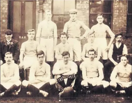  ??  ?? Loughborou­gh Corinthian­s Amateur Football Club, photo was taken at the Greyhound Inn, Nottingham road, Loughborou­gh, in 1903. Gerard Bardsley Taylor (centre front row).