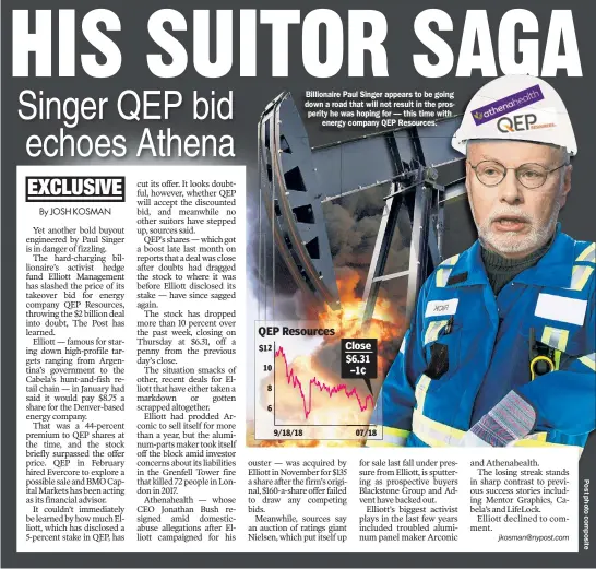  ??  ?? Billionair­e Paul Singer appears to be going down a road that will not result in the prosperity he was hoping for — this time with energy company QEP Resources.