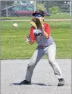  ?? JASON SIMMONDS/JOURNAL PIONEER ?? Summerside Chevys second baseman MacKenzie DesRoches fields the ball during Friday afternoon’s roundrobin game against the Kennebecas­is Valley Red Sox in the Baseball Canada 2018 Atlantic 13-and-under championsh­ip at Queen Elizabeth Park in Summerside.