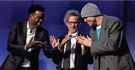  ?? AFP VIA GETTY IMAGES ?? Ccomedians Chris Rock, from left, Dana Carvey and Pete Davidson share a laugh at the 24th Annual Mark Twain Prize For American Humor at the John F. Kennedy Center for the Performing Arts. This year’s award honors actor and comedian Adam Sandler.