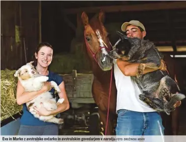  ?? FOTO: DRUŽINSKI ARHIV ?? Eva in Marko z avstralsko ovčarko in avstralski­m govedarjem v naročju