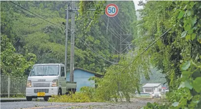  ?? Picture: AFP ?? FALLEN. A car passes a fallen tree in the wake of Typhoon Nanmadol in Izumi, Kagoshima prefecture on Monday. Typhoon Nanmadol made landfall in southweste­rn Japan late on Sunday.