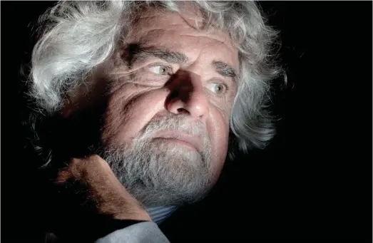  ??  ?? Beppe Grillo, the 68-year-old founder-leader of the Movimento 5 Stelle, which is now neck and neck with Italy’s leading party