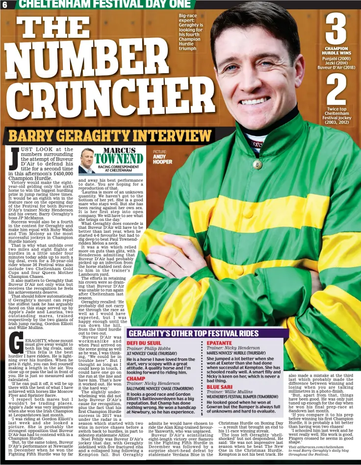  ?? PICTURE: ANDY HOOPER ?? Big-race expert: Geraghty is looking for his fourth Champion Hurdle triumph