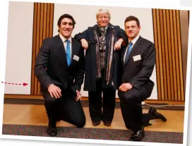  ??  ?? With rugby stars Kelly Brown (left) and Nick de Luca (right) following a meeting with leading Scottish rugby figures and MSPS at the Scottish Parliament in January 2010