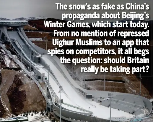  ?? ?? Barren land: The National Ski Jumping Centre in Zhangjiako­u, China, set against a background of bare rocks