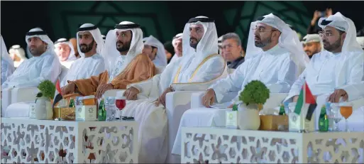  ?? ?? Sheikh Sultan bin Ahmed bin Sultan Al Qasimi, Deputy Ruler of Sharjah; Abdullah bin Touq Al Marri, Minister of Economy; Khalid Jassim Al Midfa, chairman of SCTDA, and other guests at the inaugurati­on of 9th Sharjah Internatio­nal Travel and Tourism Forum on Thursday. — supplied photo