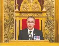  ?? BRANDON HARDER ?? Lieutenant-governor Russ Mirasty delivers his first throne speech at the Saskatchew­an Legislativ­e Building on Wednesday.