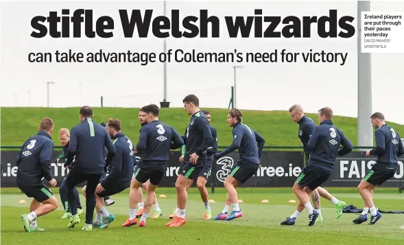  ?? DAVID MAHER/ SPORTSFILE ?? Ireland players are put through their paces yesterday