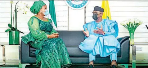  ??  ?? Ogun State Governor Dapo Abiodun ( right) and Senior Special Adviser to the President on Sustainabl­e Developmen­t Goals, Adejoke Orelope- Adefulire, during a meeting with the governor in his office at Oke- Mosan, Abeokuta… yesterday.