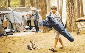  ?? Noah Berger The Associated Press file ?? River Martinez, 10, breaks camp at the Upper Pines Campground in Yosemite National Park, Calif., in 2018. The Interior Department is considerin­g recommenda­tions to modernize campground­s within the National Park Service.