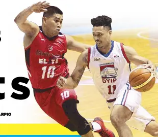  ?? MIGUEL DE GUZMAN ?? Columbian Dyip’s Rashawn McCarthy rams into the defense of Blackwater Elite’s John Pinto during their game for the PBA Commission­er’s Cup last Sunday at the Smart Araneta Coliseum.