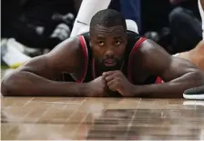  ?? ASSOCIATED PRESS ?? FEELING DOWN: Serge Ibaka reacts during the Raptors’ Game 2 loss Friday to the Bucks in Milwaukee.