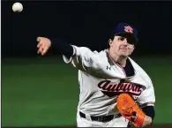  ?? AP/Auburn Athletics/ANTHONY HALL ?? Auburn’s Casey Mize pitched a no-hitter against Northeaste­rn on March 9 in Auburn, Ala. Mize (6-0, 2.11 ERA), who has 70 strikeouts and 3 walks in 47 innings, is tonight’s starter as the Tigers take on the Razorbacks at 6:30 p.m. at Baum Stadium in...