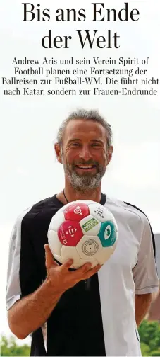  ?? STEFFEN Eß ?? In Kenia und unter fairen Bedingunge­n ist der Ball hergestell­t worden, den Andrew Aris mit seinem Verein „Spirit of Football“auf die Reise zur Wm-endrunde der Frauen schickt.