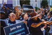  ?? ?? Supporters rally for SB371, which would seal records of some people with felony conviction­s.