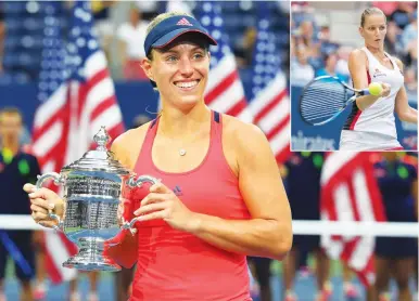  ?? (Reuters) ?? ANGELIQUE KERBER bookended her Grand Slam breakout year in dramatic fashion on Saturday night, winning the US Open in three sets. The second-seeded Kerber fought back from a 3-1 deficit in the decisive set, beating No. 10 Karolina Pliskova (inset) 6-3,...