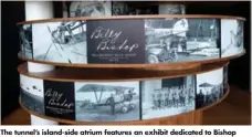  ?? JAG GUNDU/PORTSTORON­TO ?? The tunnel’s island-side atrium features an exhibit dedicated to Bishop with display cases featuring artifacts and memorabili­a, along with a photograph­ic retrospect­ive that doubles as a seating area (shown here).