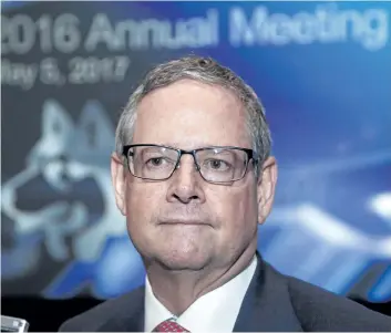  ?? THE CANADIAN PRESS FILES ?? Husky Energy president and CEO Robert Peabody speaks following the company’s annual meeting in Calgary on May 5. Calgary-based Husky Energy Inc. has budgeted between $2.9 billion and $3.1 billion for capital projects in 2018.