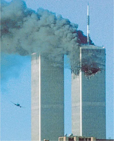  ?? Photos: REUTERS ?? A second airliner flies into the Twin Towers on September 11, 2001. A secret 28-page chapter of an official report is said to reveal strong Saudi links to the al Qaeda-organised terror attacks.