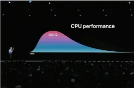  ??  ?? Apple’s Craig Federighi talks about improved performanc­e in IOS 12.