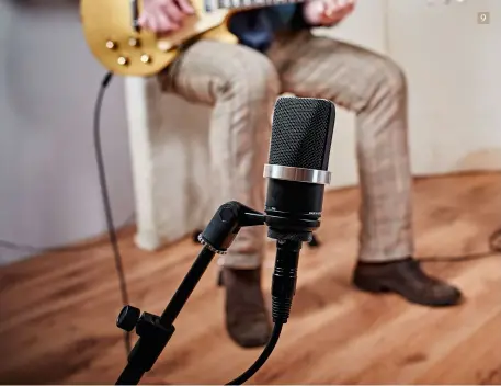  ??  ?? 9 Condenser or capacitor mics are commonly used in the studio. They require ‘phantom power’ to make them operate. Simply put, these mics are far more sensitive than convention­al dynamic mics such as the SM57. Condenser mics tend to be able to capture...