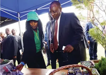  ?? PICTURE: SIYABULELA DUDA ?? YOUTH MOVE: Ronewa Creations director Dinah Kgeledi and President Cyril Ramaphosa, who launched the Youth Employment Service Initiative at the Riverside Incubation Hub in Midrand yesterday. The initiative aims to see more than a million young South...