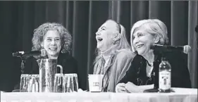  ?? Julie Lowry ?? From left: cookbook authors Darra Goldstein, Betty Fussell and Nathalie Dupree reminisce at a panel last month in New York City.