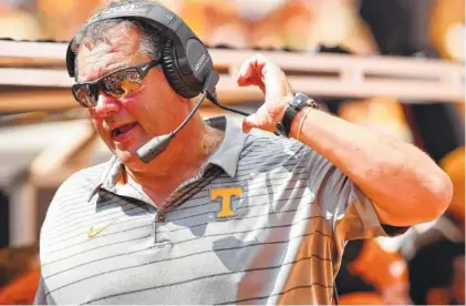  ?? STAFF PHOTO BY ROBIN RUDD ?? Tennessee’s Brady Hoke was promoted to interim head coach Sunday after the firing of Butch Jones.