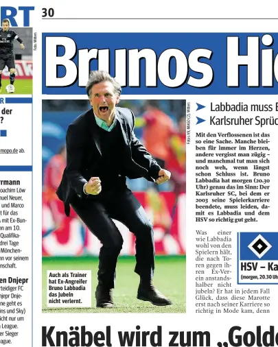  ??  ?? Auch als Trainer hat Ex-Angreifer Bruno Labbadia das Jubeln nicht verlernt.