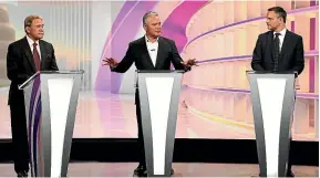  ?? GETTY IMAGES ?? John Tamihere, centre, pictured with Winston Peters and James Shaw at Thursday’s TV debate, pushed for all seven candidate votes in Ma¯ori electorate­s.