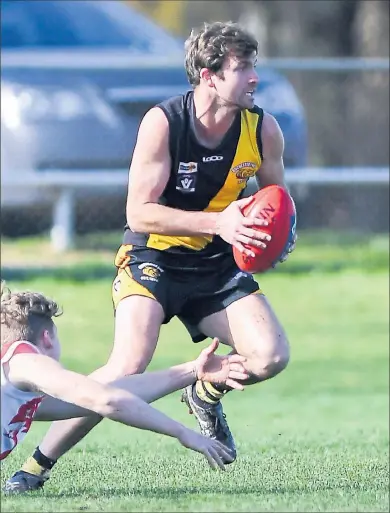  ?? Picture: Bruce Povey ?? Mitch Bright is enjoying a purple patch of form and will play a vital role in Rochester’s midfield when the Tigers take on Shepparton tomorrow.