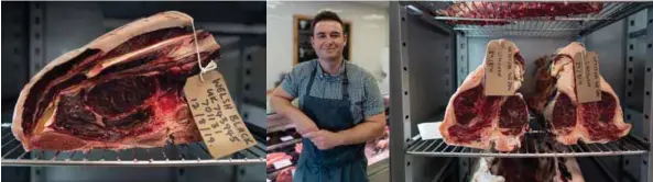  ??  ?? Clockwise from top left: a cut of Welsh black at Oriel Jones Butcher; fourth-generation butcher Sean Jones keeping up the family tradition; prime Limousin; fishmonger­s at Cardiff Central Market; fresh catches are always available; the market is a place to sit and sample in the heart of the city