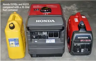  ??  ?? Honda EU30is and EU22i compared with a 20-litre fuel container