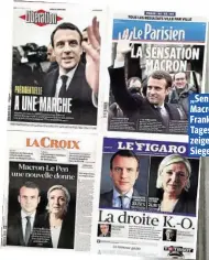  ??  ?? „Sensation Macron“: Frankreich­s Tageszeitu­ngen zeigen den Sieger.