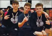  ?? COURTESY PHOTO ?? From left, Clear Lake High School wrestlers Elijah Alvarez, Nicholas Williamson and Anthony Gersalia celebrate their weight division championsh­ips at last year’s Michael Kroppmann Memorial Tournament in Lakeport.