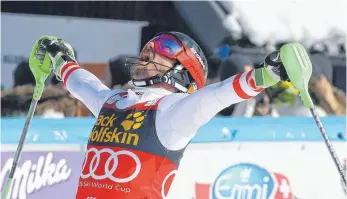  ?? FOTO: DPA ?? Urschrei eines der größten Skifahrers aller Zeiten: Marcel Hirscher jubelt in Kranjska Gora.