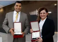  ?? Photo by Juidin Bernarrd ?? Sameh Farouk and Veronika Lambova with their ‘School Librarian of the Year’ award. —