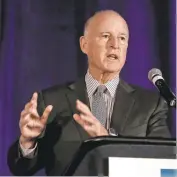  ?? RICH PEDRONCELL­I/ASSOCIATED PRESS ?? California Gov. Jerry Brown speaks at the Associatio­n of California Water Agencies conference in Sacramento,