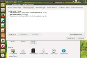  ??  ?? Kommerziel­le Programme: Möchten Sie später nicht mitgeliefe­rte Software hinzufügen, aktivieren Sie nach dem Start der virtuellen Ubuntu-Maschine unter „Anwendunge­n &amp; Aktualisie­rungen“die Option „Canonical-Partner“.