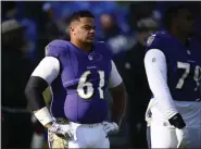  ?? NICK WASS — THE ASSOCIATED PRESS ?? Ravens center Sam Mustipher works out before facing the Browns on Nov. 12 in Baltimore.