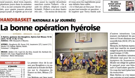  ?? (Photo HPA) ?? Les Hyérois ont réalisé la belle opération en tombant le champion de France en titre.