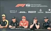  ??  ?? From (left) Renault’s Australian driver Daniel Ricciardo, Mercedes’ Finnish driver Valtteri Bottas, Ferrari’s Monegasque driver Charles Leclerc, Red Bull Racing’s Belgian driver Max Verstappen and Williams’ Polish driver Robert Kubica attend a press conference at the Circuit de Monaco in Monte Carlo on Wednesday.(AFP)