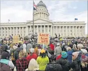  ?? Rick Bowmer Associated Press ?? ABOUT 5,000 people gather in Salt Lake City to decry a proposal to reduce the size of Bears Ears and Grand Staircase-Escalante national monuments.