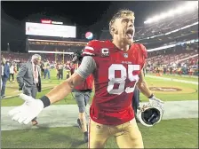  ?? NHAT V. MEYER — STAFF PHOTOGRAPH­ER ?? The Niners’ George Kittle leaves the field following their 34-3win over the Oakland Raiders at Levi’s Stadium in Santa Clara.