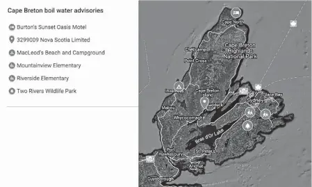  ?? SALTWIRE NETWORK ?? There are currently six individual boil water advisories in effect on Cape Breton Island.