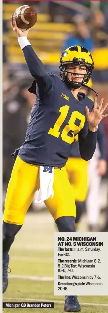  ??  ?? Michigan QB Brandon Peters