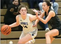  ?? MATTHEW B. MOWERY — MEDIANEWS GROUP, FILE ?? Ortonville Brandon’s Riley Abney, left, is among the players named firstteam all-state in Division 2by the Associated Press after a 2023-24 senior season that left her as Brandon’s all-time leading scorer.